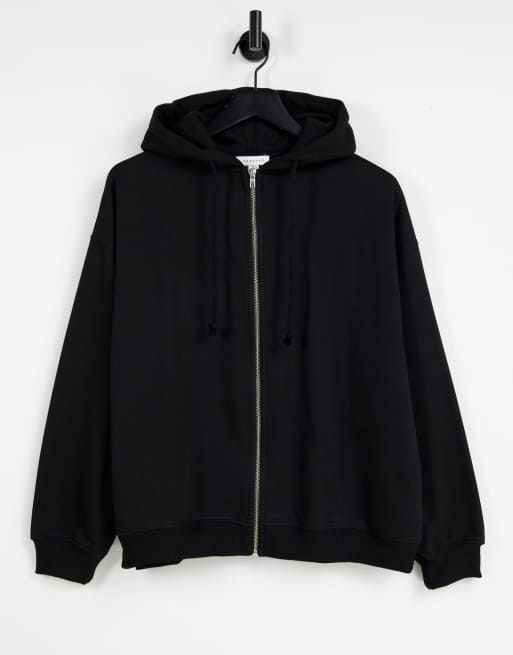 Topshop zip through hoodie in black