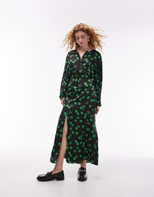 Topshop Zip Through Printed Floral Shirt Dress In Multi