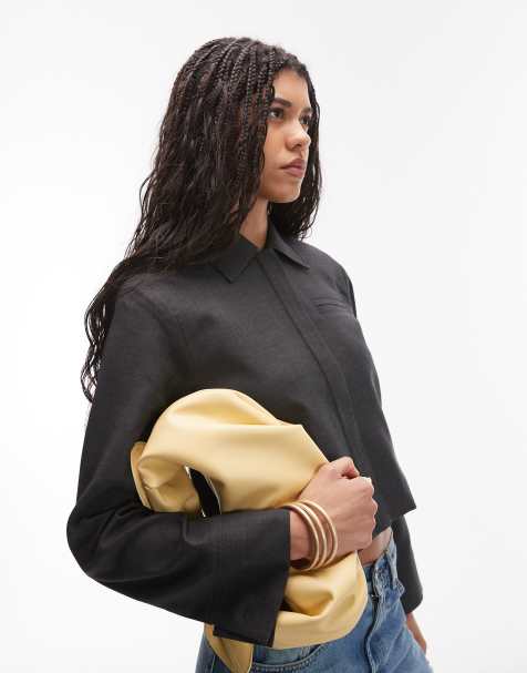 Topshop zip up cropped jacket in charcoal - view 1