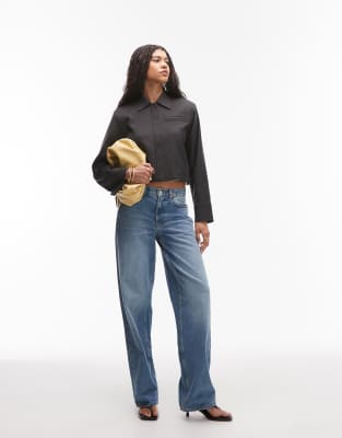 Topshop Zip Up Cropped Jacket In Gray