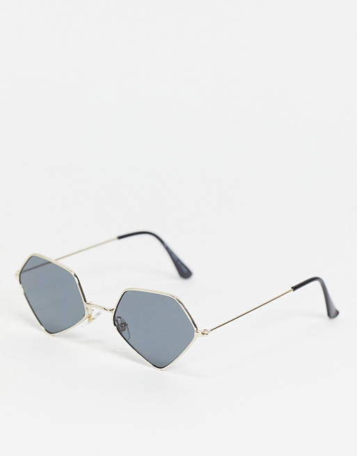 Topshop Gold Metal Abstract Shape Sunglasses with Smoke Lense
