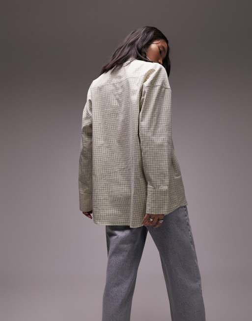 Topshop – Żółta koszula oxford oversize w drobną kratę, 2 z 4