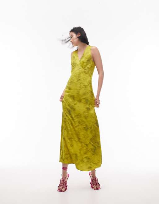 Topshop – Żółta sukienka na ramiączkach w marmurkowy wzór