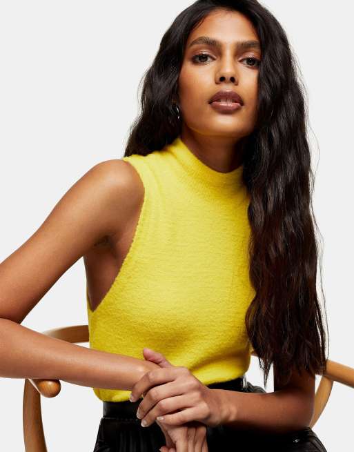 Topshop – Żółty puszysty top dzianinowy z półgolfem, 3 z 4