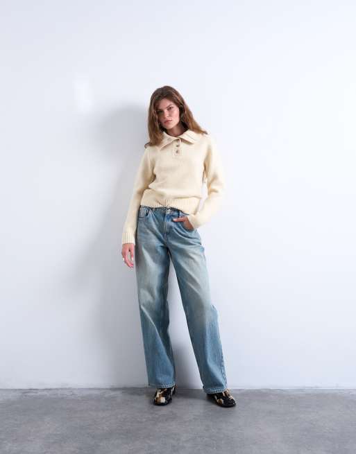 Topshop - Zware, compact gebreide polotrui in ecru, 2 van 4