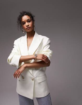 Topshop - Zweireihiger Blazer in Creme im Stil der 90er mit 6 Knöpfen, Kombiteil-Weiß