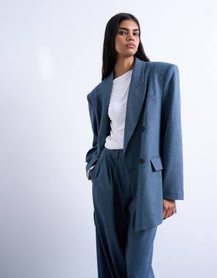 Topshop - Zweireihiger Oversize-Anzugblazer im Stil der 80er-Jahre in Marineblau