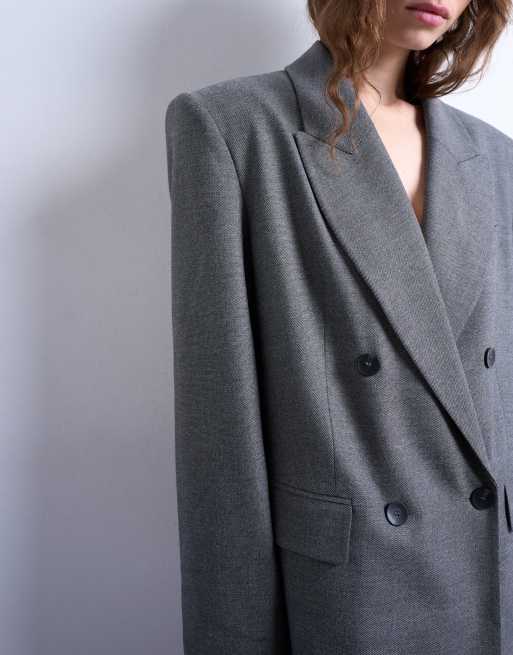 Topshop – Zweireihiger Oversize-Blazer im Stil der 80er-Jahre in Grau, 4 von 4
