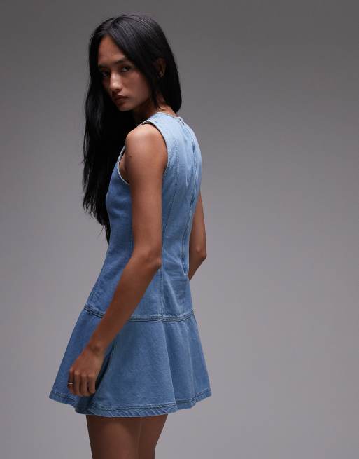 Topshop - Zwierige mini jurk van denim in middenblauw, 2 van 4