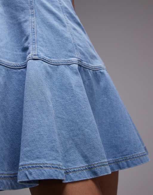 Topshop - Zwierige mini jurk van denim in middenblauw, 3 van 4