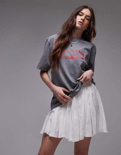 Topshop cotton flippy mini skirt with godets in ivory