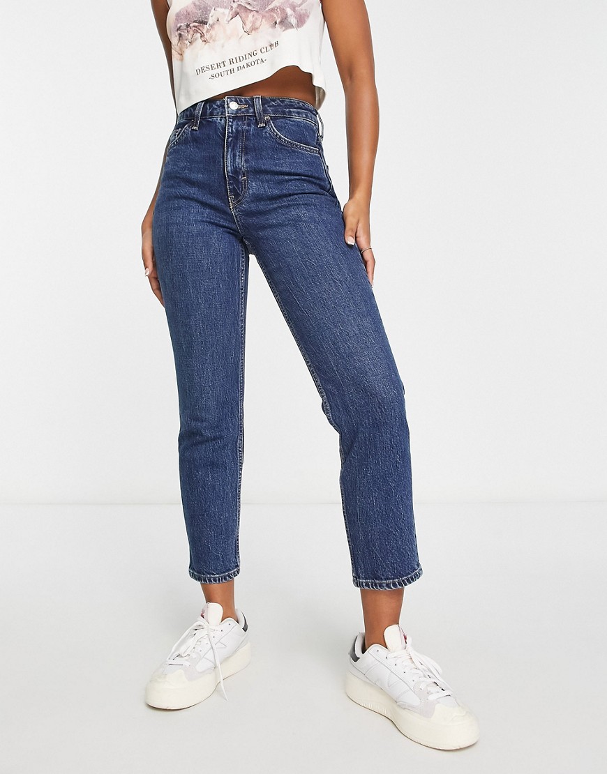 Topshopcropped mid rise straight jeans in indigo-Blue