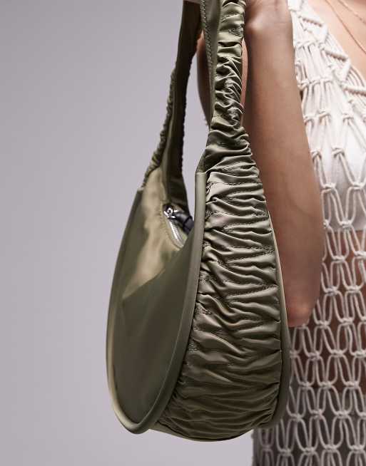 Topshopn Nancy nylon shoulder bag in khaki, 3 of 4