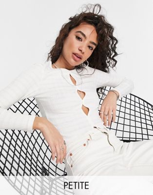 Topshp Petite front cut out stripe long sleeve top in ecru and white - ASOS Price Checker
