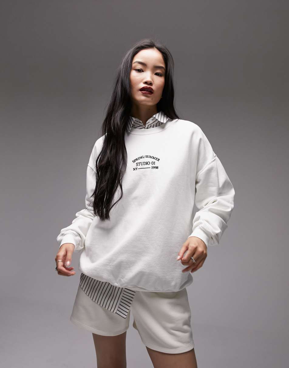 Topshpo graphic co ord embroidered spring summer studio vintage wash sweat in white