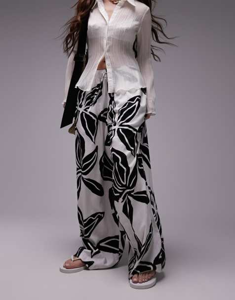 Topsop linen floral wide leg trouser in multi - view 1