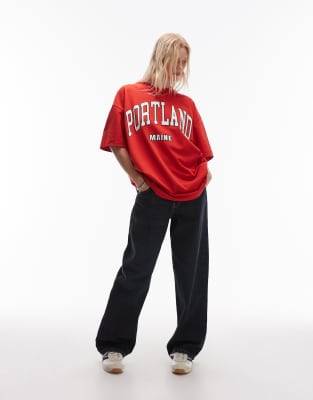 Toshop premium graphic Portland super oversized tee in red-Green