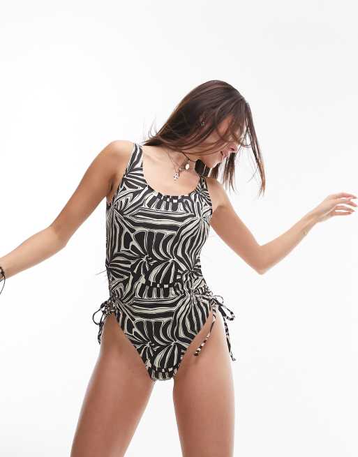 Tosphop abstract print scoop swimsuit in monochrome