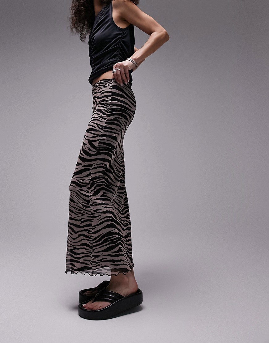 tosphop mesh grunge lace top zebra print midi skirt in pink and black