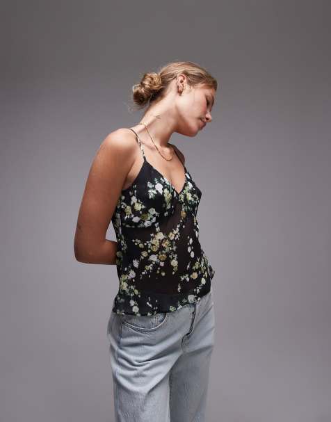 Tosphop sheer cami in black based ditsy (part of a set) - view 1