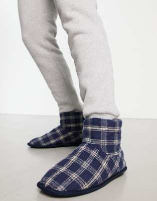 Totes Totes boot slipper in navy check