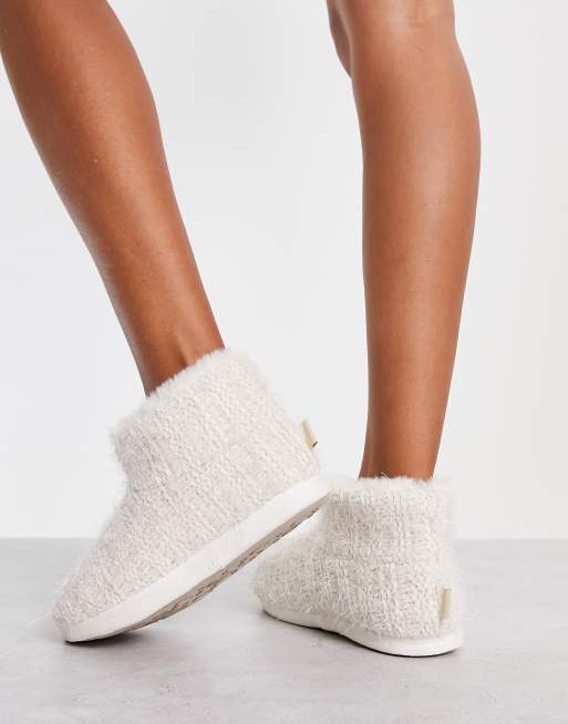 Totes cable knit boot slipper cream ASOS