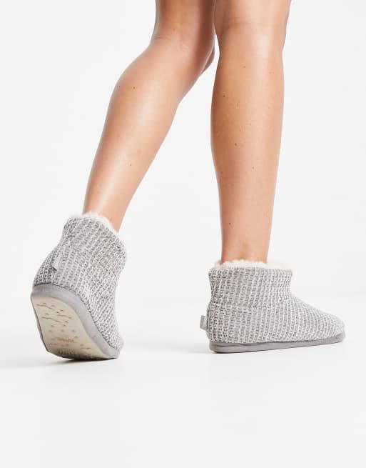 Totes cable knit boot slipper in gray