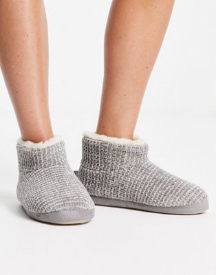 Totes cable knit boot slipper in grey