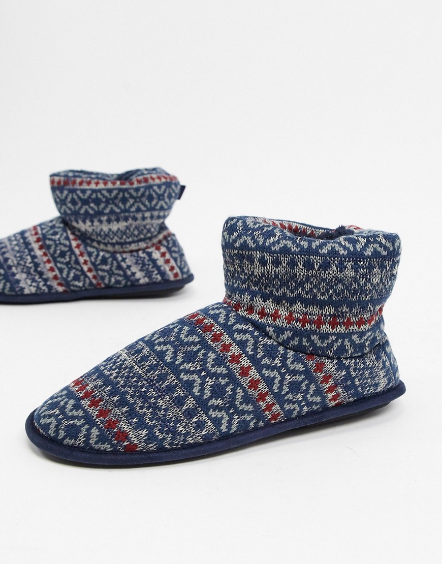 Totes cable knit fairisle boot slippers in multi print