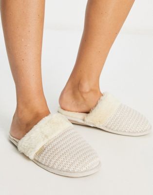 Totes cable knit mule slipper in cream