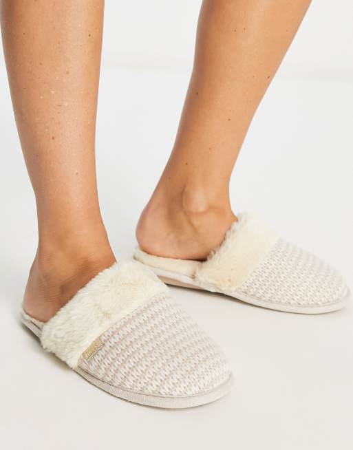 Totes cable knit mule slipper in cream ASOS