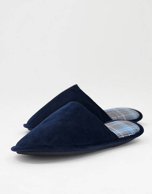 Totes check mule slippers in navy