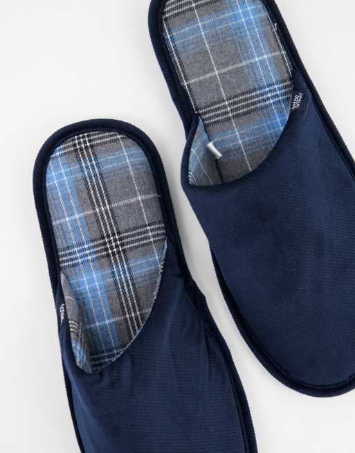 Totes check mule slippers in navy, 2 of 4