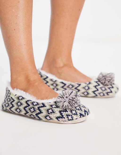 Totes christmas pom pom ballet slippers in navy fair isle ASOS