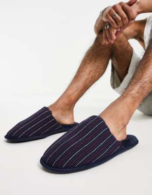 Totes Totes embroidered mule slipper in navy