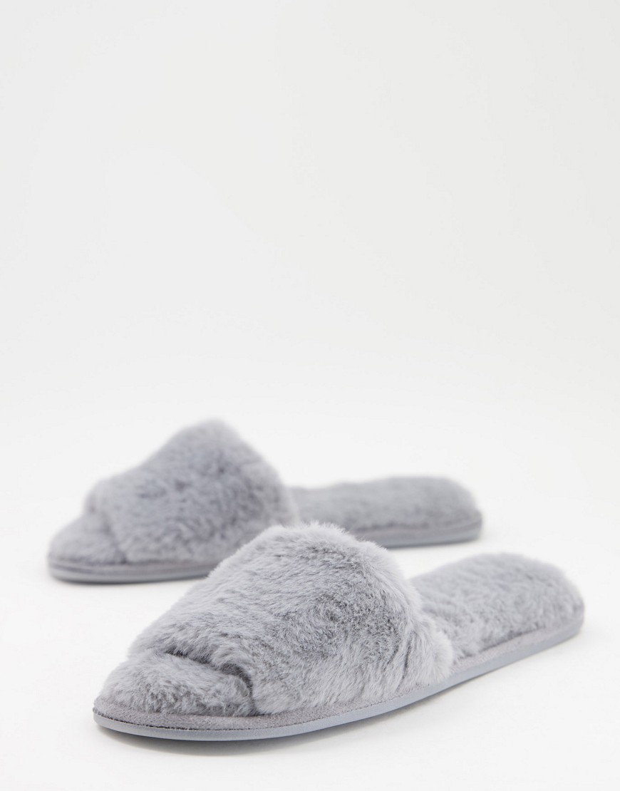 Totes faux fur open toe mule slippers in grey