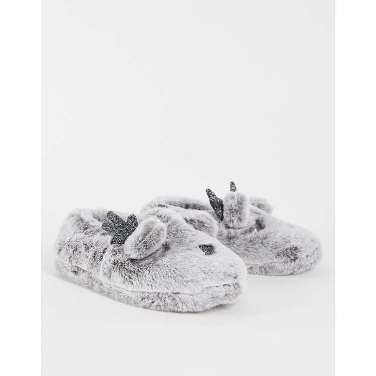 Totes fluffy christmas reindeer slippers in grey
