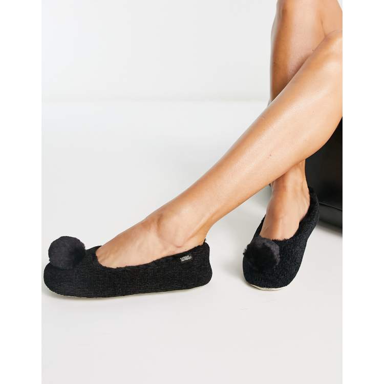 Totes fur pom pom ballet slipper in black ASOS