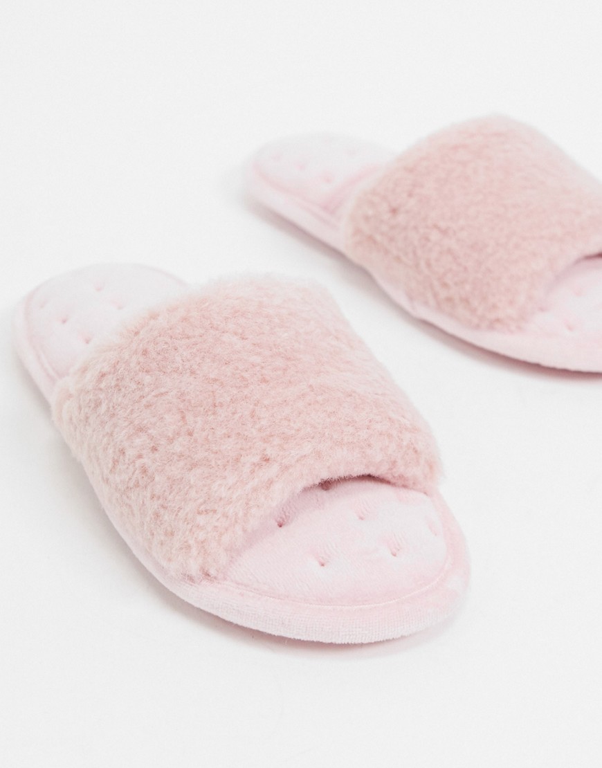 Totes Isotoner open toe mule slippers in pink