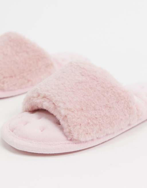 Totes Isotoner open toe mule slippers in pink