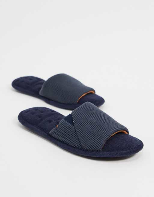 Isotoner men's open toe on sale slippers