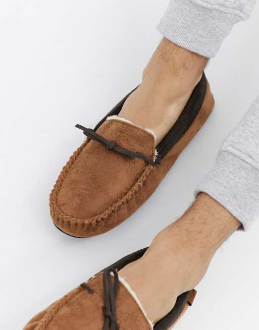 Mens tan moccasin discount slippers