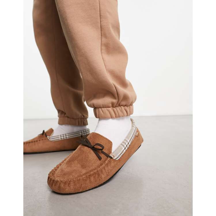 Totes moccasin slipper with check lining in tan ASOS