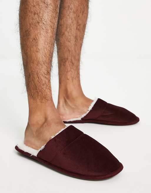 Totes mule slippers in burgundy