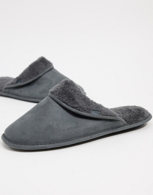 Totes mule slippers in grey with borg lining