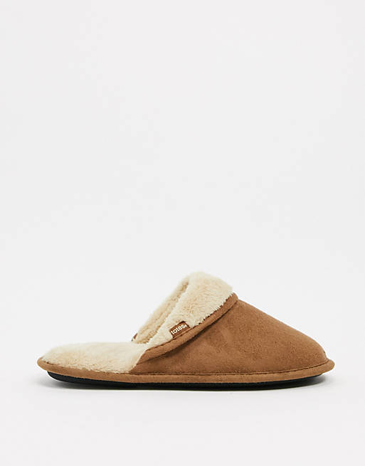 Totes mule slippers in tan with borg lining | ASOS