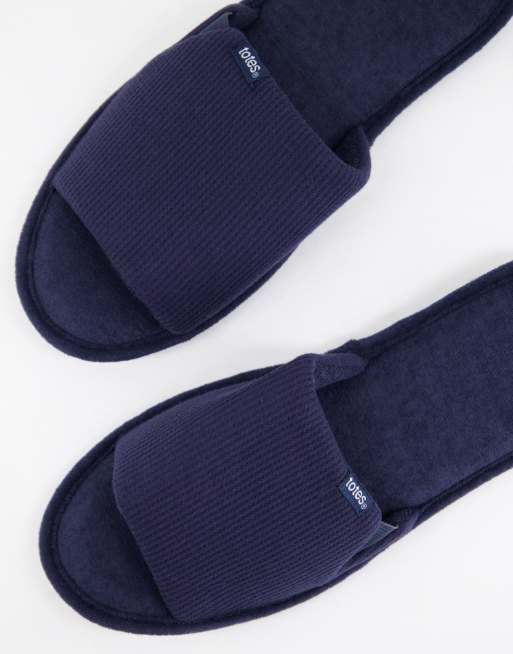 Navy open best sale toe slippers