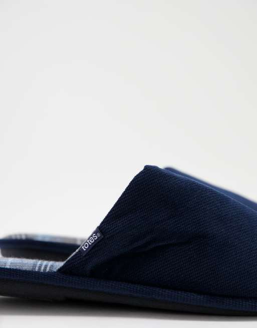Totes - Pantofole a quadri blu navy, 3 di 4