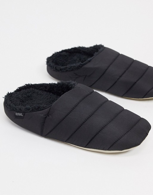 Totes puff nylon slippers in black