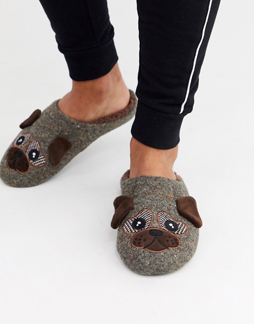Totes pug novelty slipper in brown